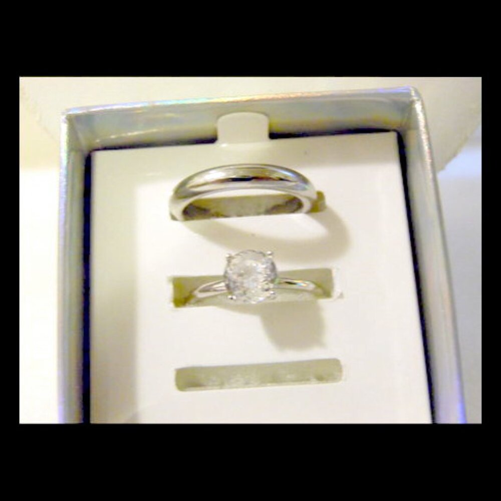 Radiance by Absolute Simulated Diamond Solitaire Ring & Wedding Band